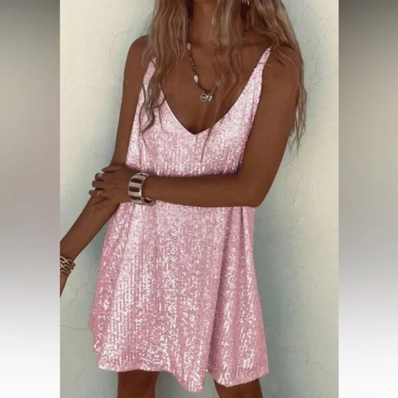 Luxe Hot Pink Sequin Tank party Evening Holiday Mini dress - Picture 7 of 14